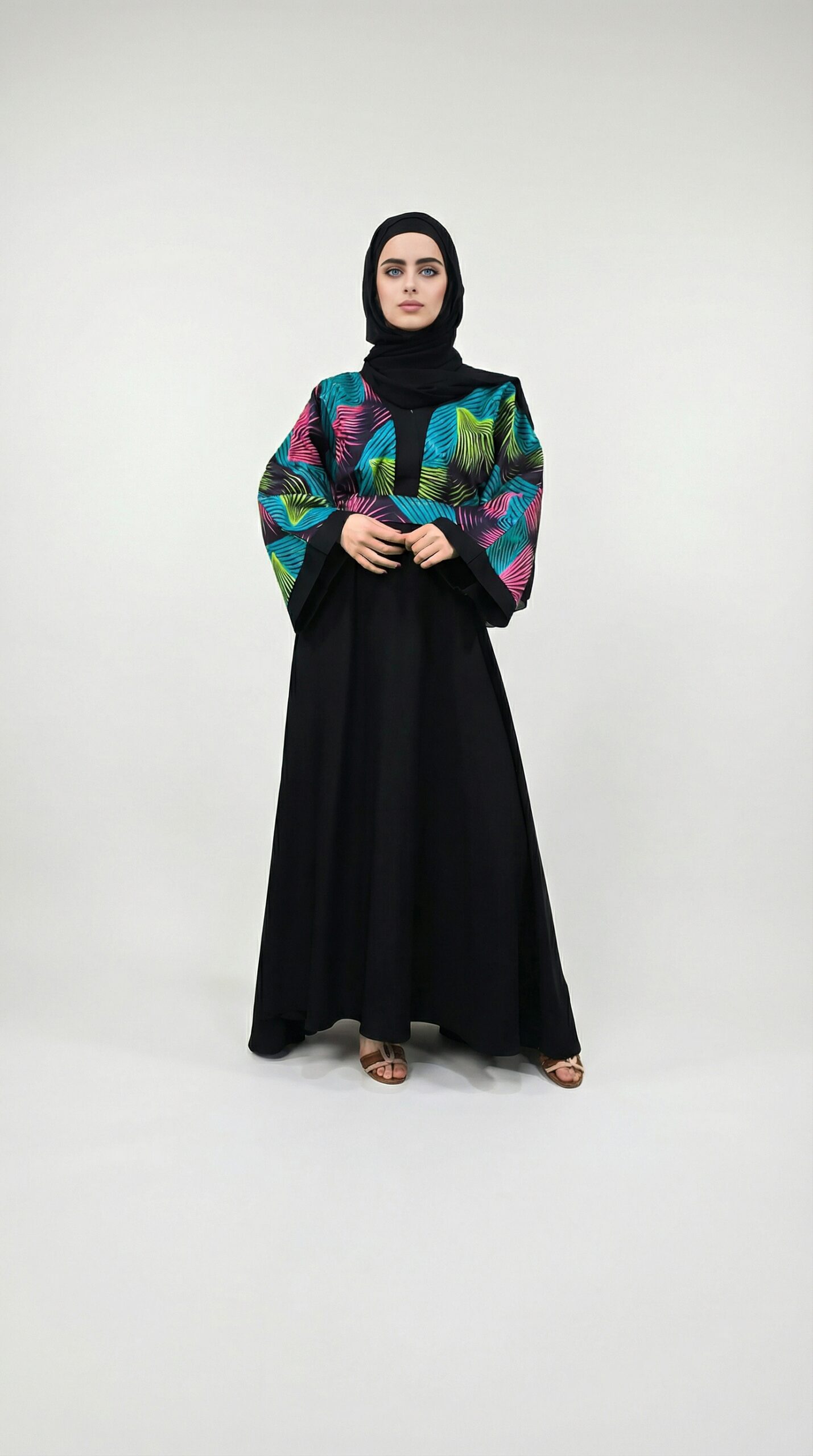 Abaya Wax Africaine Umbrella Tropicale - Tissu Nidha Turquoise & Fuchsia