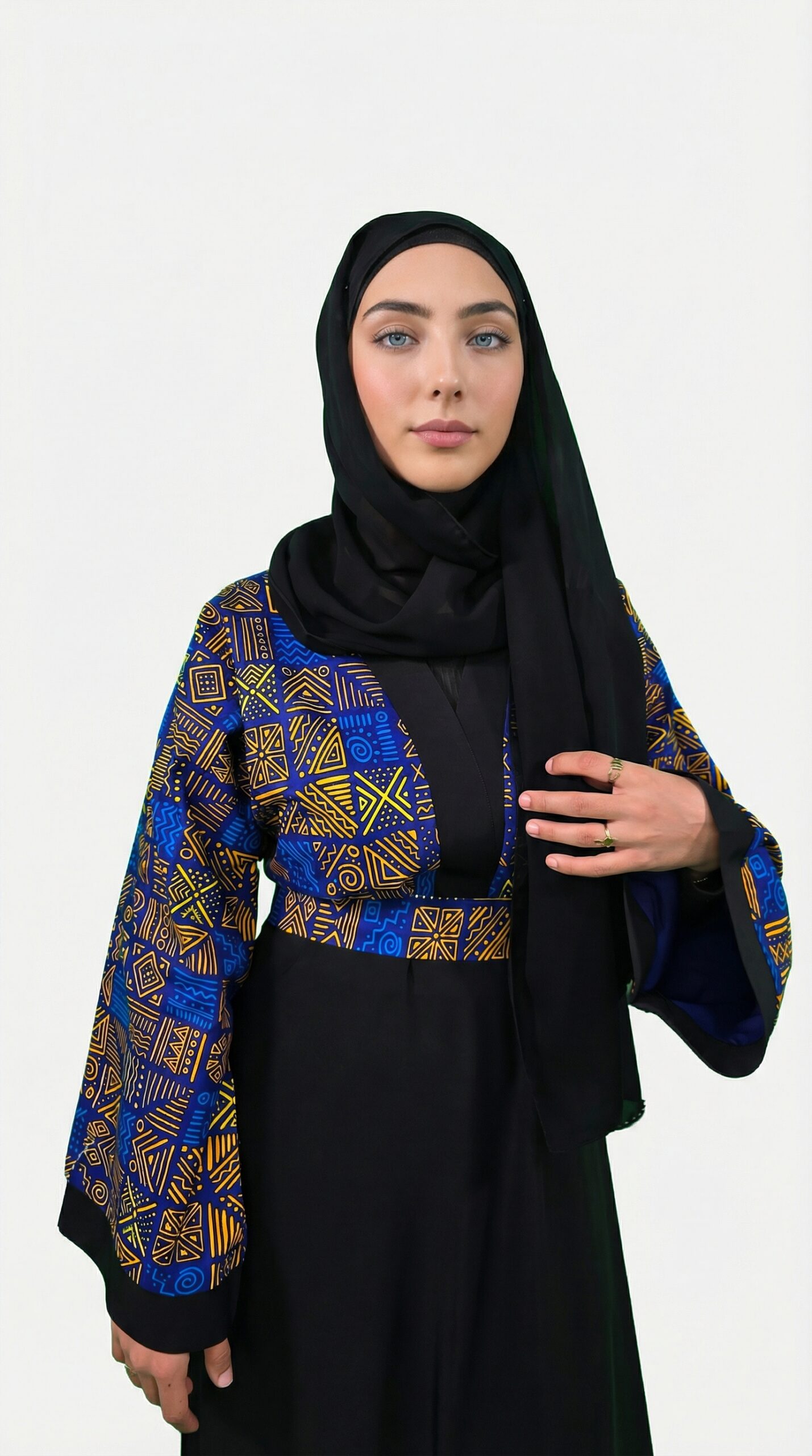 Abaya Wax Tribal Cobalt Or - Modernité aux Racines Ancestrales