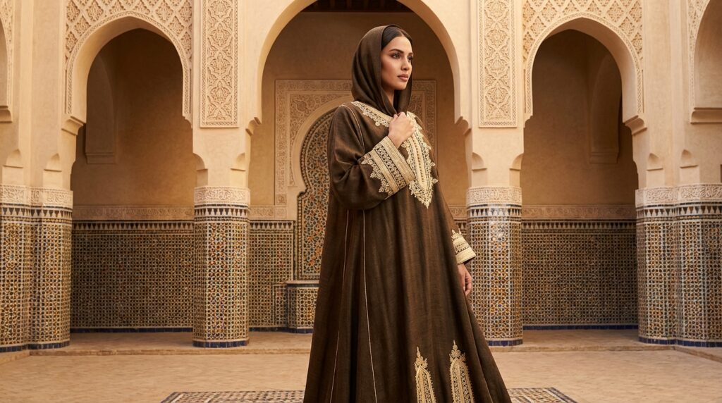 Abaya maghrébine authentique broderies traditionnelles sfifa randa maâlem artisanat