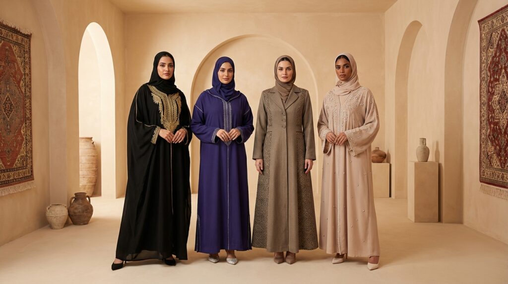 Collection abayas par pays styles saoudien marocain turc Dubaï diversité culturelle