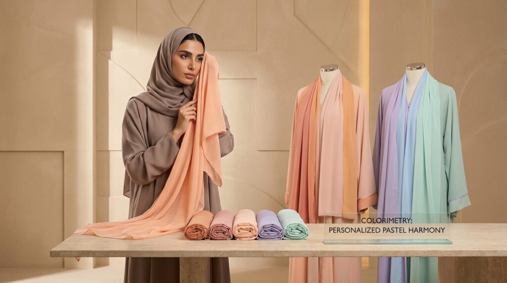 Guide choix couleur abaya pastel selon carnation tons chauds froids neutres