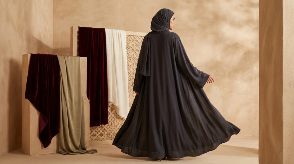 abaya maghreb Tissus premium abaya Maghreb crêpe velours satin mousseline tombé fluide